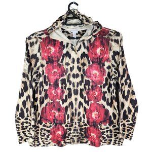 Womens Zenergy By Chicos Leopard Print Hoodie Jacket Floral Accents Size 3 (L)